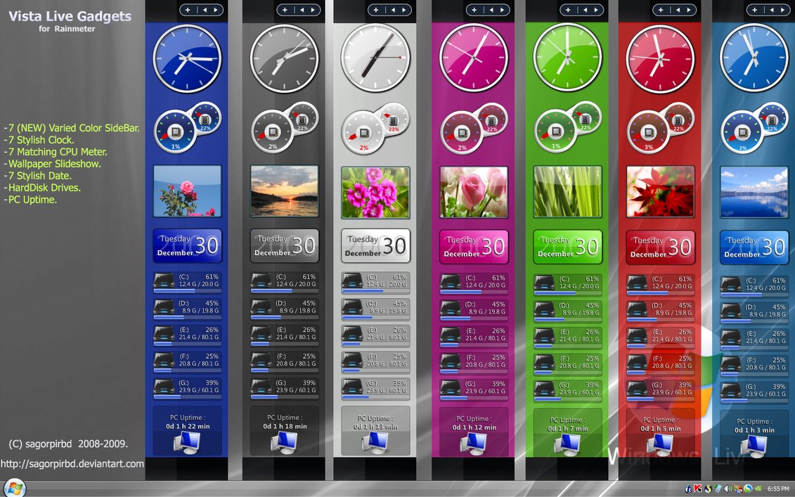 Vista Live Multicolour Bars Rainmeter Theme For Windows 7