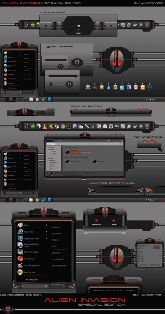 Alien red windows 7 theme